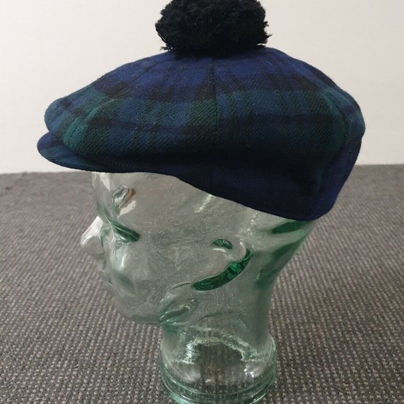 🔶️EARLY VINTAGE OLD COURSE ST. ANDREWS HAT CAP GOLF BLACK WATCH TARTAN POM-POM - Picture 4 of 11